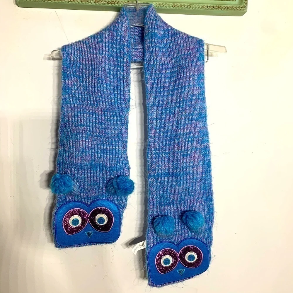 Children’s Place owl glitter pom-pom knit scarf one size kids